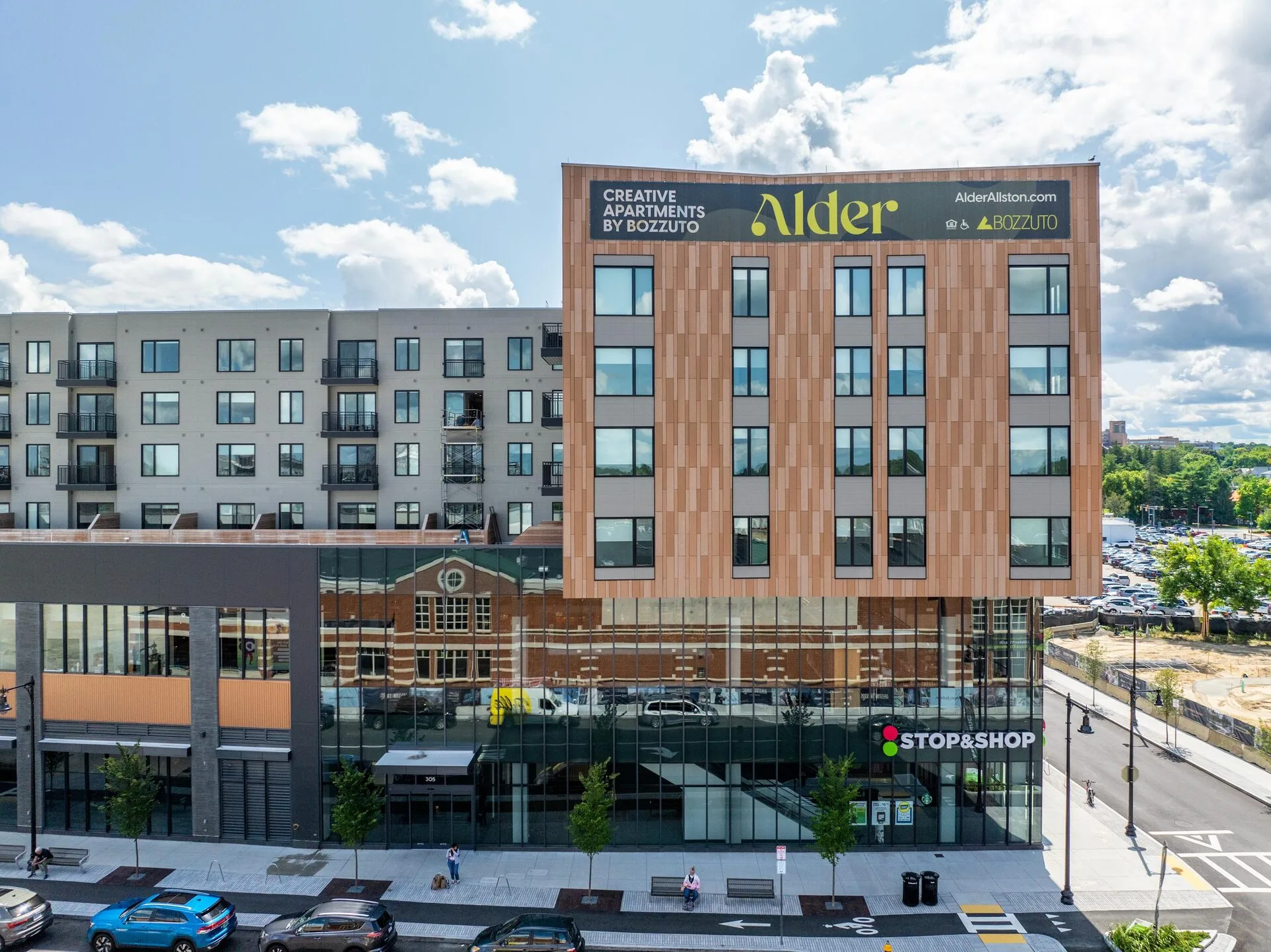 Stand out with our landmark sign at the entrance, marking your arrival at Alder' at Allston Yard.