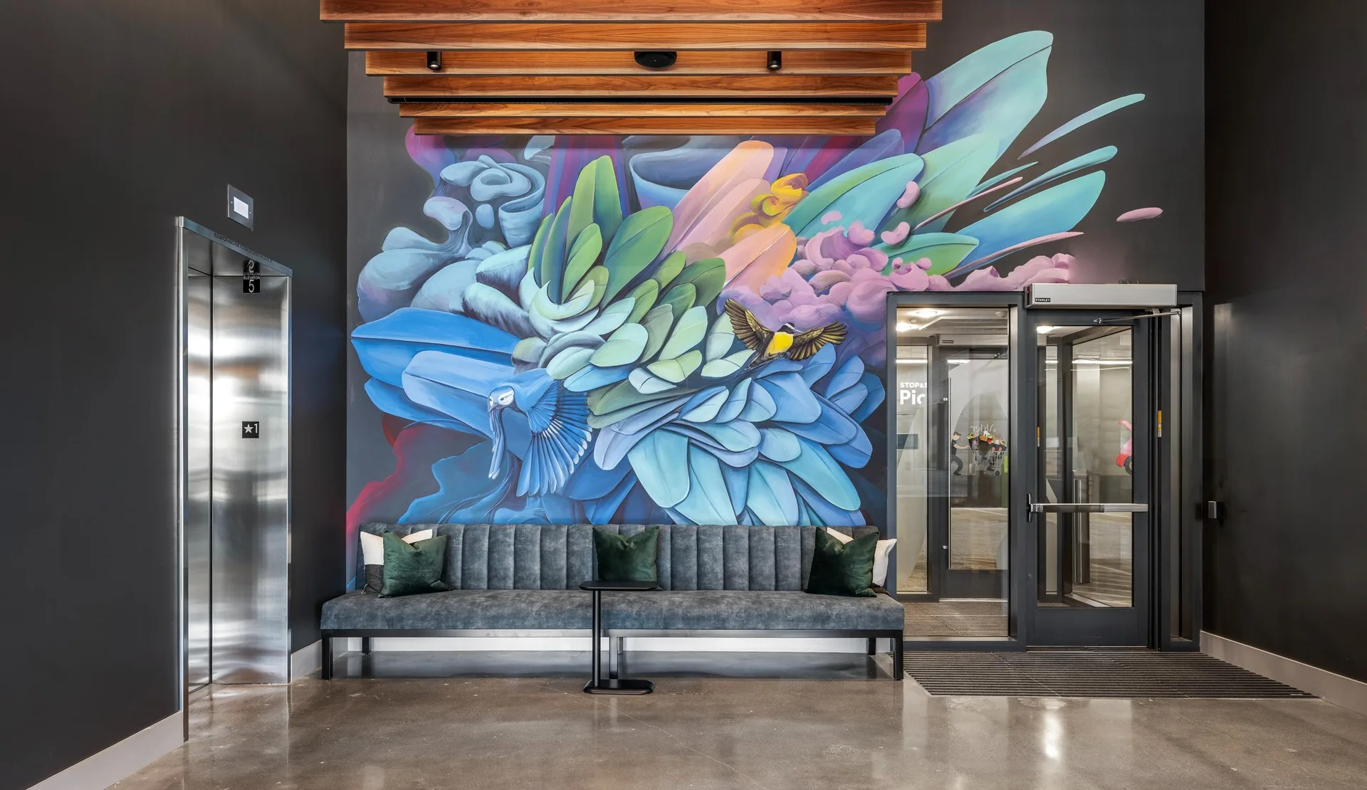 Admire the vibrant mural in our lobby, adding a touch of artistic flair to your entrance.