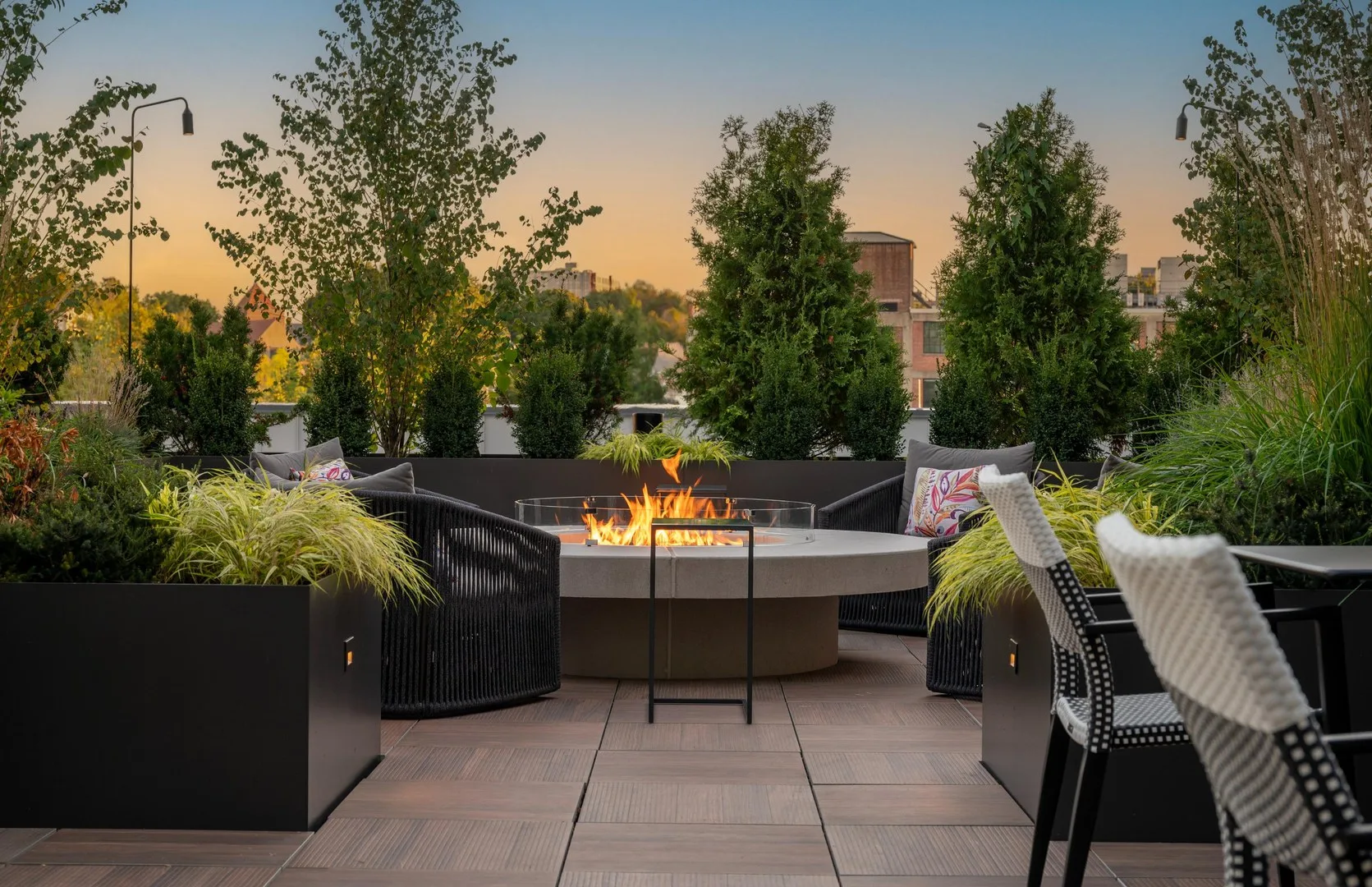 Gather around the firepit nook, where the warmth of the flames meets the beauty of a sunset.