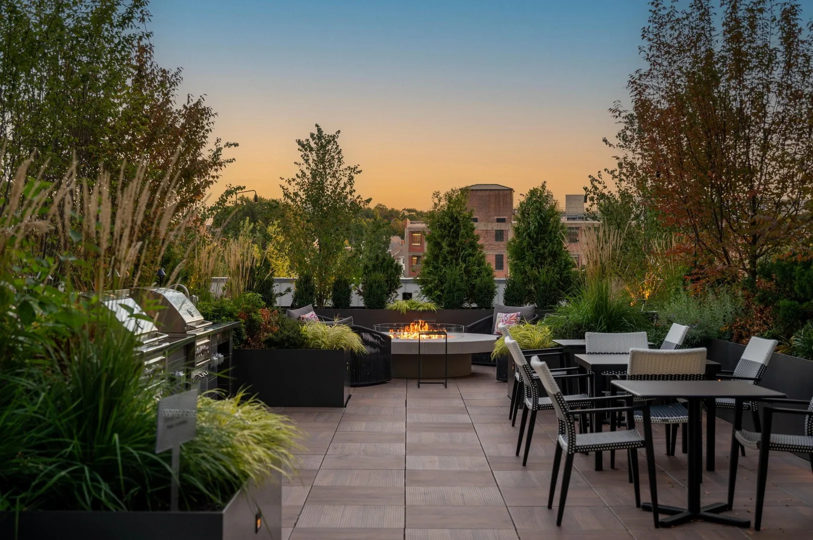 Enjoy intimate fireside moments at the firepit nook, with a stunning sunset view to set the scene.